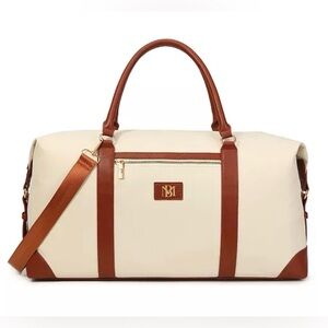 Badgley Mischka Barbara Weekender Travel Tote Canvas Vegan Leather NWT Flawed